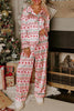 White Christmas Pattern Print Shirt Style Long 2pcs Pajama Set