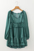 Mist Green Tiered Ruffled Puff Sleeve Loose Fit Mini Dress