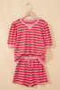 Red Stripe Puff Short Sleeve T Shirt Matching Shorts Set