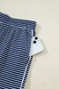 Blue Stripe Drop Shoulder Round Neck Long Sleeve Tee and Buttoned Shorts 2pcs Lounge Set