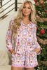 Pink Christmas Holiday Print Nutcracker Long Sleeve Shorts 2pcs Pajama Set