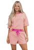 Green Stripe Drop Shoulder Boxy Casual Terry Short Set