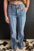 Dusk Blue 2 Button High Waist Piping Trim Bootcut Jeans