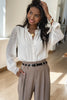 White Lace Patchwork Buttoned Stand Neck Loose Shirt