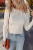 White Exposed Seam Ribbed Knit Slim Fit Long Sleeve Top