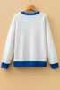 White GAME DAY Letter Graphic Varsity Striped Detail Baggy Sweatshirt