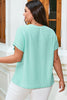 Light Blue Twisted Rib Contrast Pocket Knit Crew Neck Plus Size T Shirt