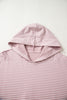 Purple Stripe Thumbhole Side Slits Drop Shoulder Loose Fit Hoodie