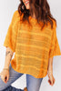 Mustard Hollow out Openwork Knit 3/4 Sleeve Sweater