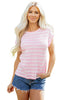 Pink Striped Print Waffle Knit T Shirt