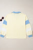 Yellow Cream Raw Seam Color Block Patchwork Plus Size V Neck Pullover