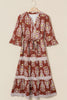 Brown Floral Print Belted Striped Trim Tiered Maxi Dress