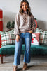 Dark Brown Half Button Ribbed Trim Checkerboard Knit Sweater