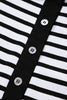 White Stripe Buttoned Front Collared Long Sleeve T Shirt Dress with Pockets