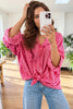 Red Stripe Button-Up Shirt Long Sleeve Patch Pocket Casual Shirt