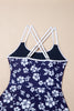 Sky Blue Crossed Back Floral Print Asymmetric Knot Side One Piece Swimsuit