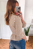 Green 3/4 Sleeve Shirred Plaid Peplum Top