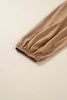Chestnut Smocked V Neckline Leopard Piping Accent Bracelet Plus Size Long Dress