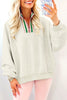 Light Grey Contrast Striped Patchwork Zip Collar Pullover Sweatshirt