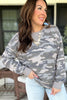 Multicolour Camouflage Long Sleeve Round Neck Shift Pullover Top