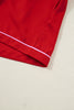 Fiery Red Contrast Trim Ribbon Bow Short Silky 2pcs Pajama Set