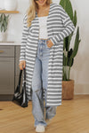 Black Stripe Print Open Front Duster Cardigan