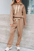 Rose Tan Lace Drawstring Pullover Hoodie and High Waist Pants Corduroy Suit
