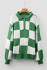 Grapefruit Orange Checkered Pattern Polo Collar Loose Sweater
