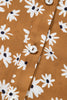 Khaki Plus Size Daisy Floral Print Button Split Neck Puff Sleeve Dress