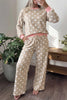 Pink Polka Dot Contrast Trim Long Sleeve Top Drawstring Shift Pants Set