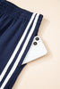 Dirty blue Varsity Striped Detail Crewneck Pullover Elastic Sweatpants 2pcs Outfit