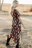 Red Western Aztec Printed Long T-shirt Dress