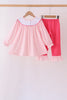 Pink Stripe Princess Embroidery Ruffle Pants Set