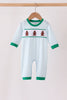 Blue Plaid Gingerbread Embroidery Romper