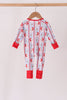 Blue santa claus bamboo zipper romper
