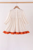 Cream turkey pumpkin embroidery ruffle dress