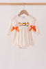 Cream turkey pumpkin embroidery bow bubble