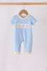 Blue pumpkin embroidery romper