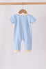 Blue pumpkin embroidery romper