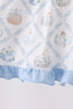 Blue pumpkin embroidery ruffle dress