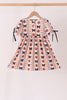 Pumpkin bow embroidery ruffle dress