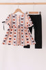 Pumpkin bow embroidery ruffle pants set