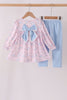 Pink floral bow pants set
