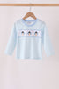 Blue turkey embroidery stripe top