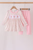Pink floral turkey embroidery ruffle pants set