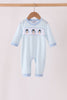Blue turkey embroidery stripe romper