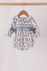 Teal floral smocked bow bubble