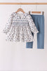 Teal floral smocked pants set