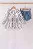 Teal floral smocked bloomer set