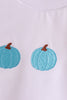 Blue pumpkin embroidery top
